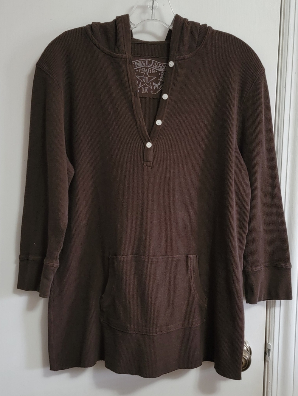 GAP dark brown hooded waffle 3/4-sleeved top